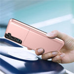 AMORUS For Samsung Galaxy S21 5G Case with Sliding Card Holder PC TPU Phone Back Cover