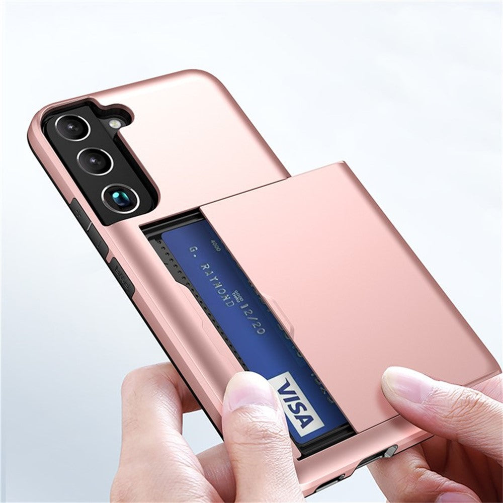 AMORUS For Samsung Galaxy S21 5G Case with Sliding Card Holder PC TPU Phone Back Cover
