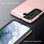 AMORUS For Samsung Galaxy S21 5G Case with Sliding Card Holder PC TPU Phone Back Cover