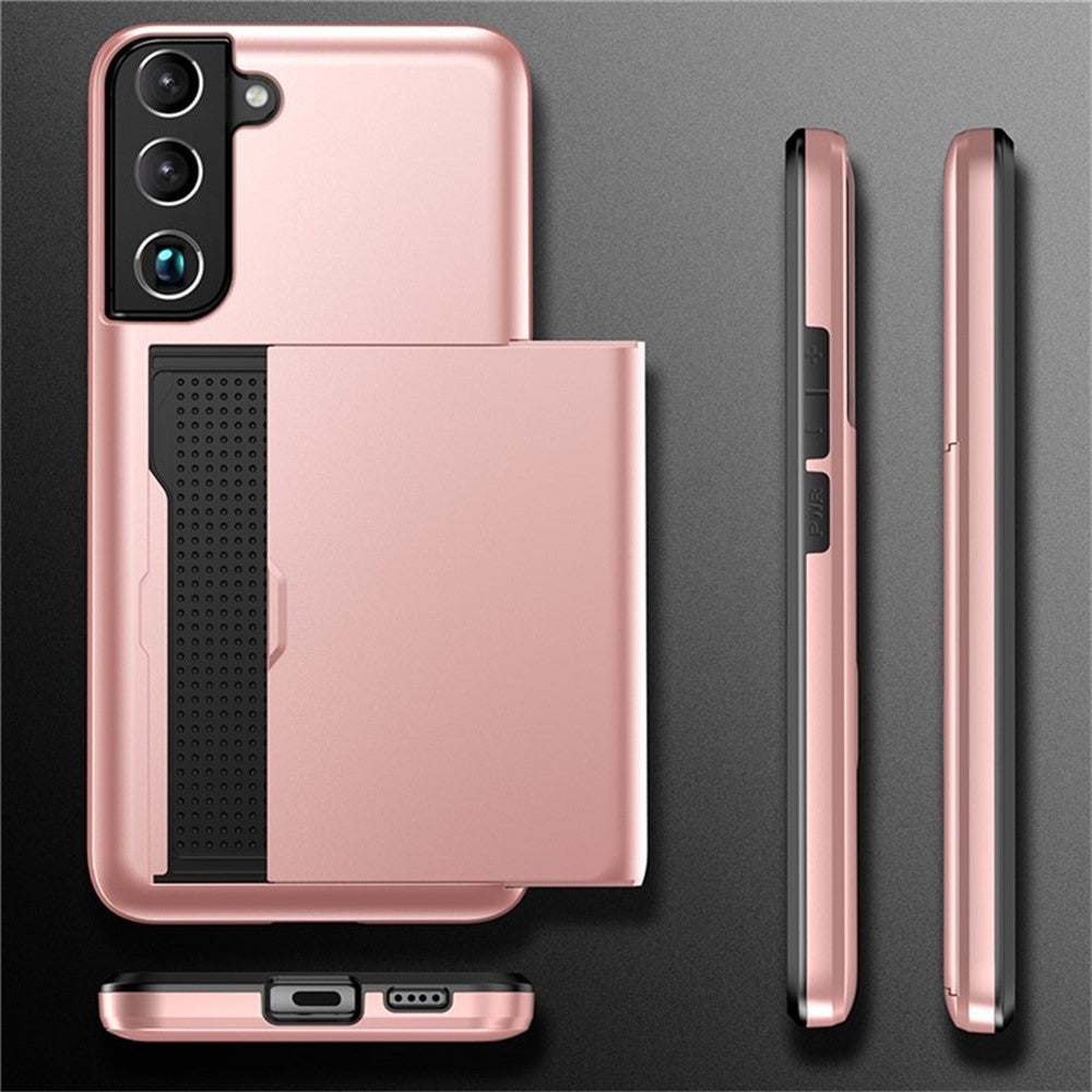 AMORUS For Samsung Galaxy S21 5G Case with Sliding Card Holder PC TPU Phone Back Cover