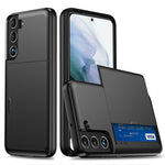 AMORUS For Samsung Galaxy S21 5G Case with Sliding Card Holder PC TPU Phone Back Cover