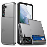 AMORUS For Samsung Galaxy S21 5G Case with Sliding Card Holder PC TPU Phone Back Cover