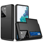 AMORUS For Samsung Galaxy S21 Ultra 5G Case with Sliding Card Holder PC TPU Phone Back Cover
