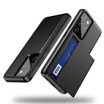 AMORUS For Samsung Galaxy S21 Ultra 5G Case with Sliding Card Holder PC TPU Phone Back Cover