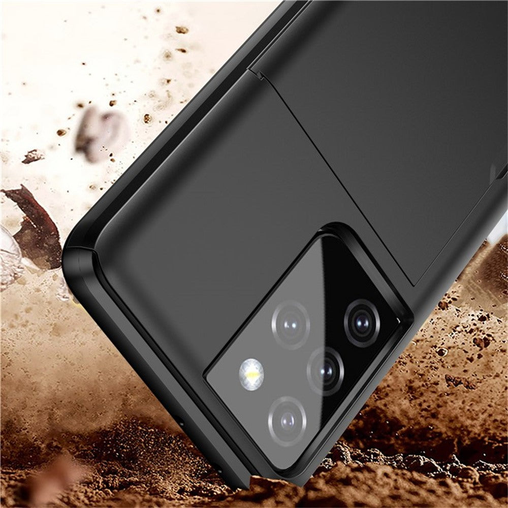 AMORUS For Samsung Galaxy S21 Ultra 5G Case with Sliding Card Holder PC TPU Phone Back Cover