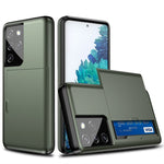 AMORUS For Samsung Galaxy S21 Ultra 5G Case with Sliding Card Holder PC TPU Phone Back Cover