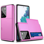 AMORUS For Samsung Galaxy S21 Ultra 5G Case with Sliding Card Holder PC TPU Phone Back Cover