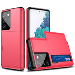 AMORUS For Samsung Galaxy S21 Ultra 5G Case with Sliding Card Holder PC TPU Phone Back Cover