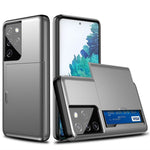 AMORUS For Samsung Galaxy S21 Ultra 5G Case with Sliding Card Holder PC TPU Phone Back Cover