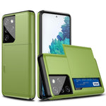 AMORUS For Samsung Galaxy S21 Ultra 5G Case with Sliding Card Holder PC TPU Phone Back Cover