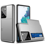 AMORUS For Samsung Galaxy S21 Ultra 5G Case with Sliding Card Holder PC TPU Phone Back Cover