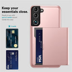 AMORUS til Samsung Galaxy S21 FE 5G cover med skydbar kortholder PC TPU Telefonbagcover