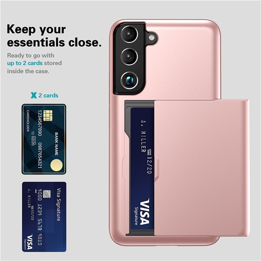 AMORUS til Samsung Galaxy S21 FE 5G cover med skydbar kortholder PC TPU Telefonbagcover