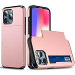 AMORUS For iPhone 12 Pro  /  12 Case with Sliding Card Holder PC TPU Phone Back Cover
