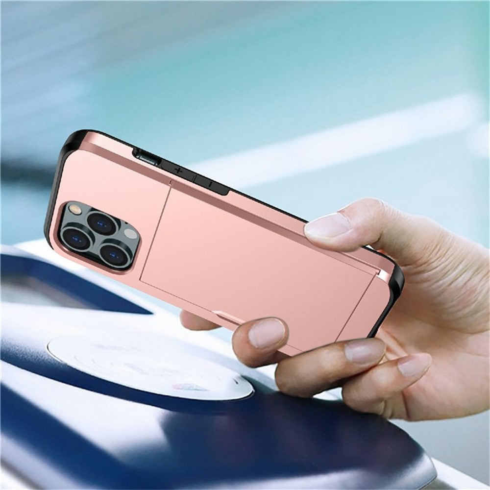 AMORUS For iPhone 12 Pro  /  12 Case with Sliding Card Holder PC TPU Phone Back Cover