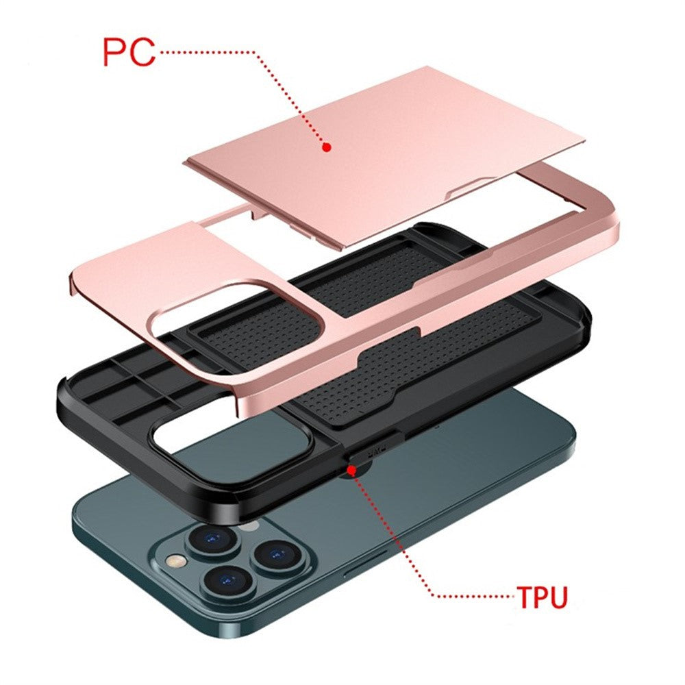AMORUS For iPhone 12 Pro  /  12 Case with Sliding Card Holder PC TPU Phone Back Cover