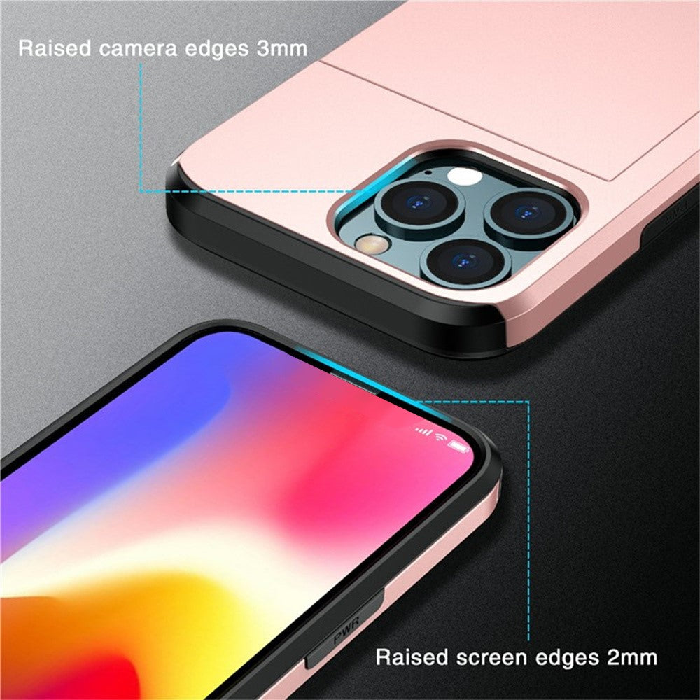 AMORUS For iPhone 12 Pro  /  12 Case with Sliding Card Holder PC TPU Phone Back Cover