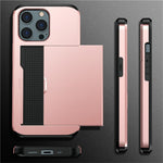 AMORUS For iPhone 12 Pro  /  12 Case with Sliding Card Holder PC TPU Phone Back Cover