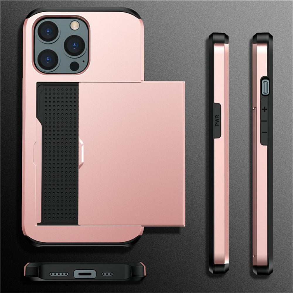 AMORUS For iPhone 12 Pro  /  12 Case with Sliding Card Holder PC TPU Phone Back Cover