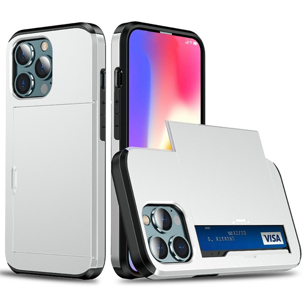AMORUS For iPhone 12 Pro  /  12 Case with Sliding Card Holder PC TPU Phone Back Cover