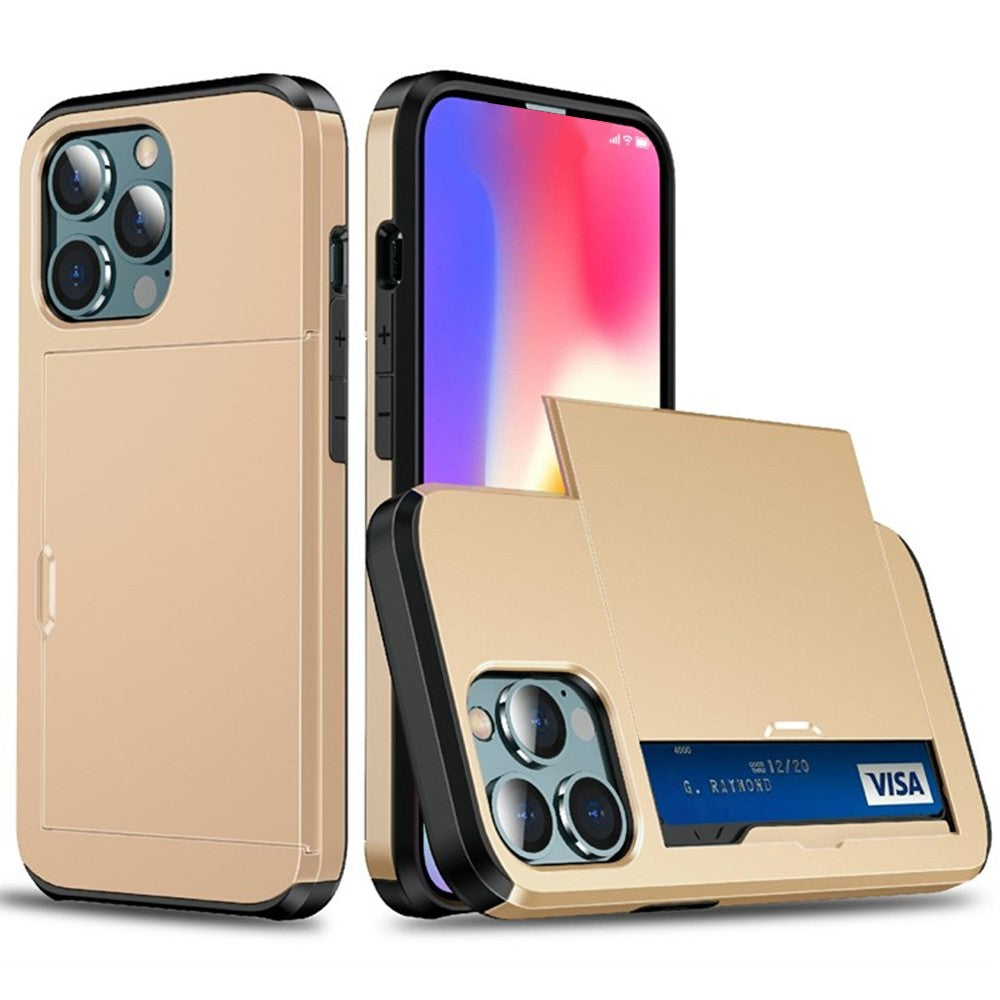 AMORUS For iPhone 12 Pro  /  12 Case with Sliding Card Holder PC TPU Phone Back Cover