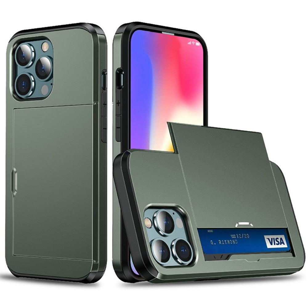 AMORUS For iPhone 12 Pro  /  12 Case with Sliding Card Holder PC TPU Phone Back Cover