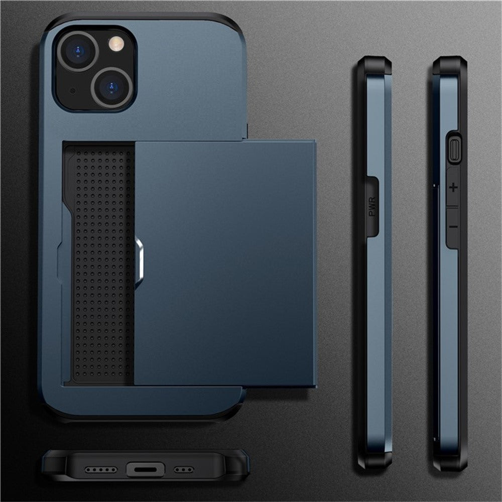 AMORUS For iPhone 13 mini Case with Sliding Card Holder PC TPU Phone Back Cover