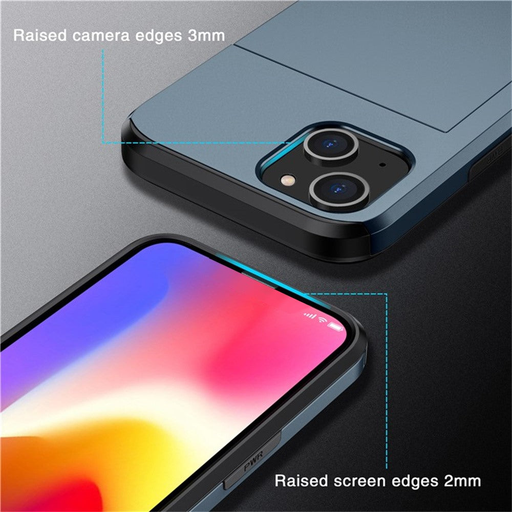 AMORUS For iPhone 13 mini Case with Sliding Card Holder PC TPU Phone Back Cover