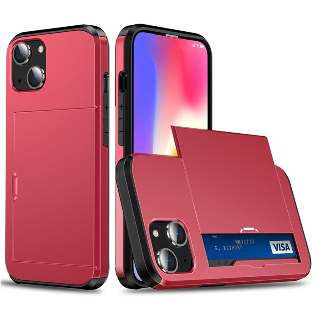AMORUS For iPhone 13 mini Case with Sliding Card Holder PC TPU Phone Back Cover