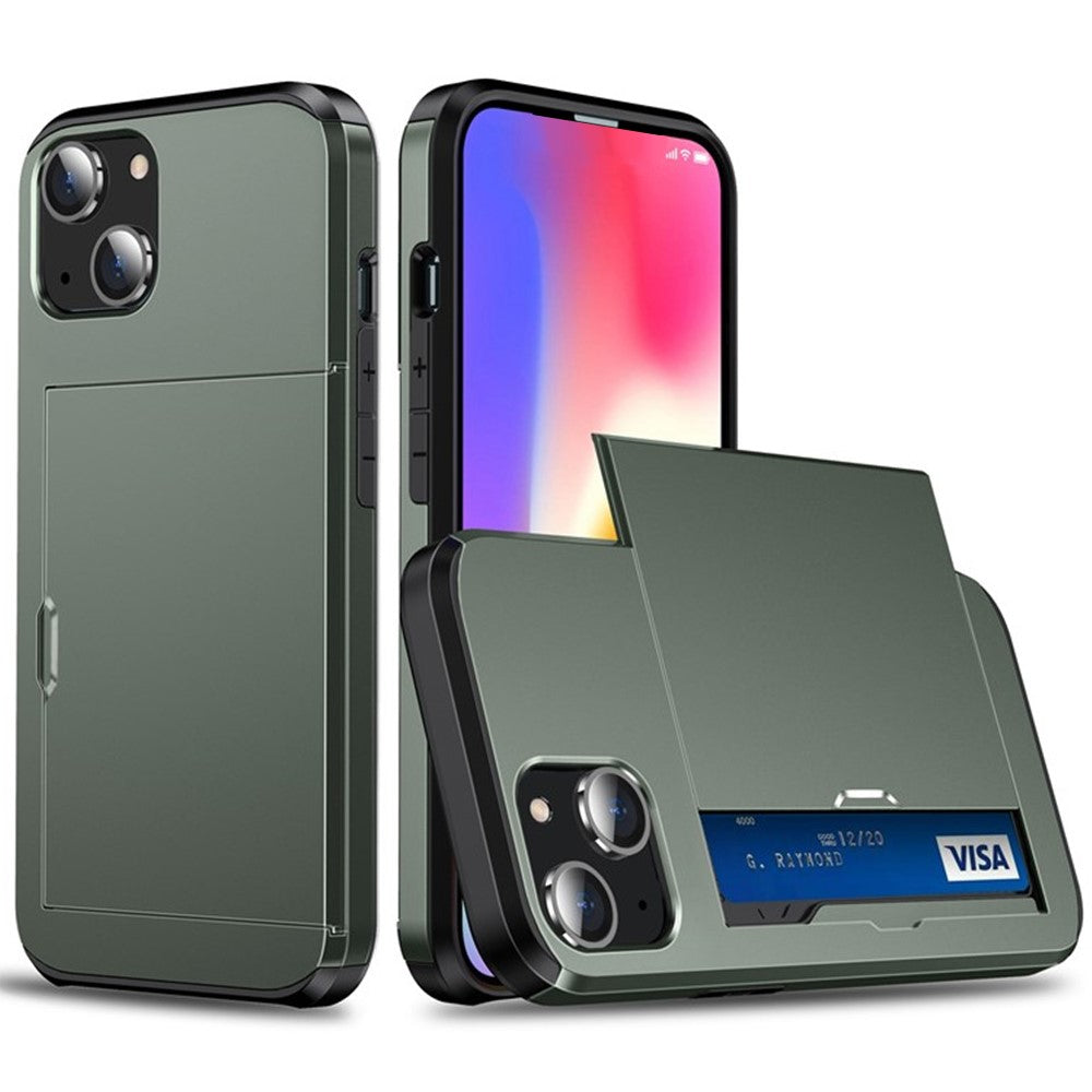 AMORUS For iPhone 13 mini Case with Sliding Card Holder PC TPU Phone Back Cover