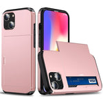 AMORUS For iPhone 13 mini Case with Sliding Card Holder PC TPU Phone Back Cover