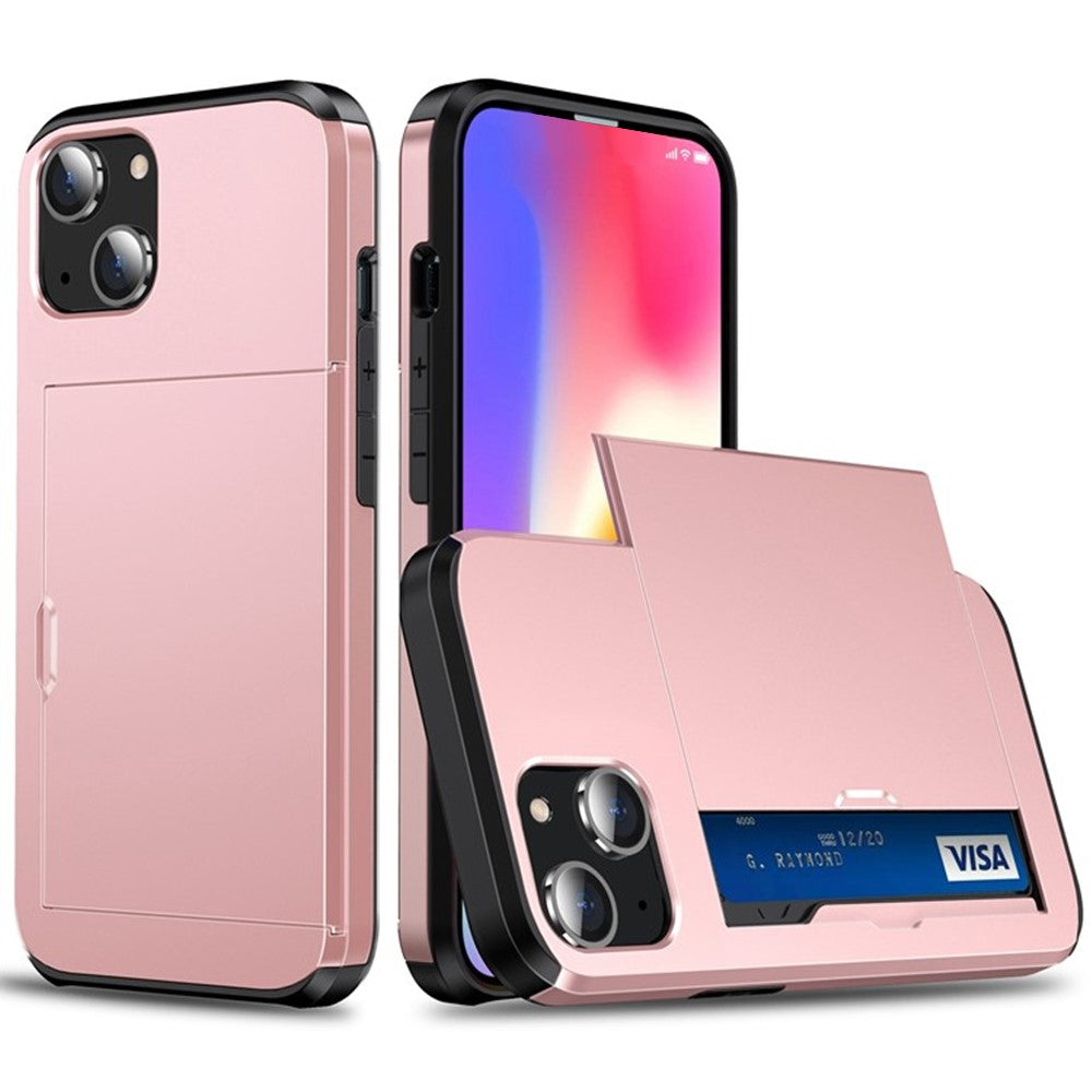 AMORUS For iPhone 13 mini Case with Sliding Card Holder PC TPU Phone Back Cover