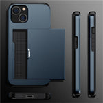 AMORUS For iPhone 13 Case with Sliding Card Holder PC TPU Phone Back Cover