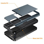 AMORUS For iPhone 13 Case with Sliding Card Holder PC TPU Phone Back Cover