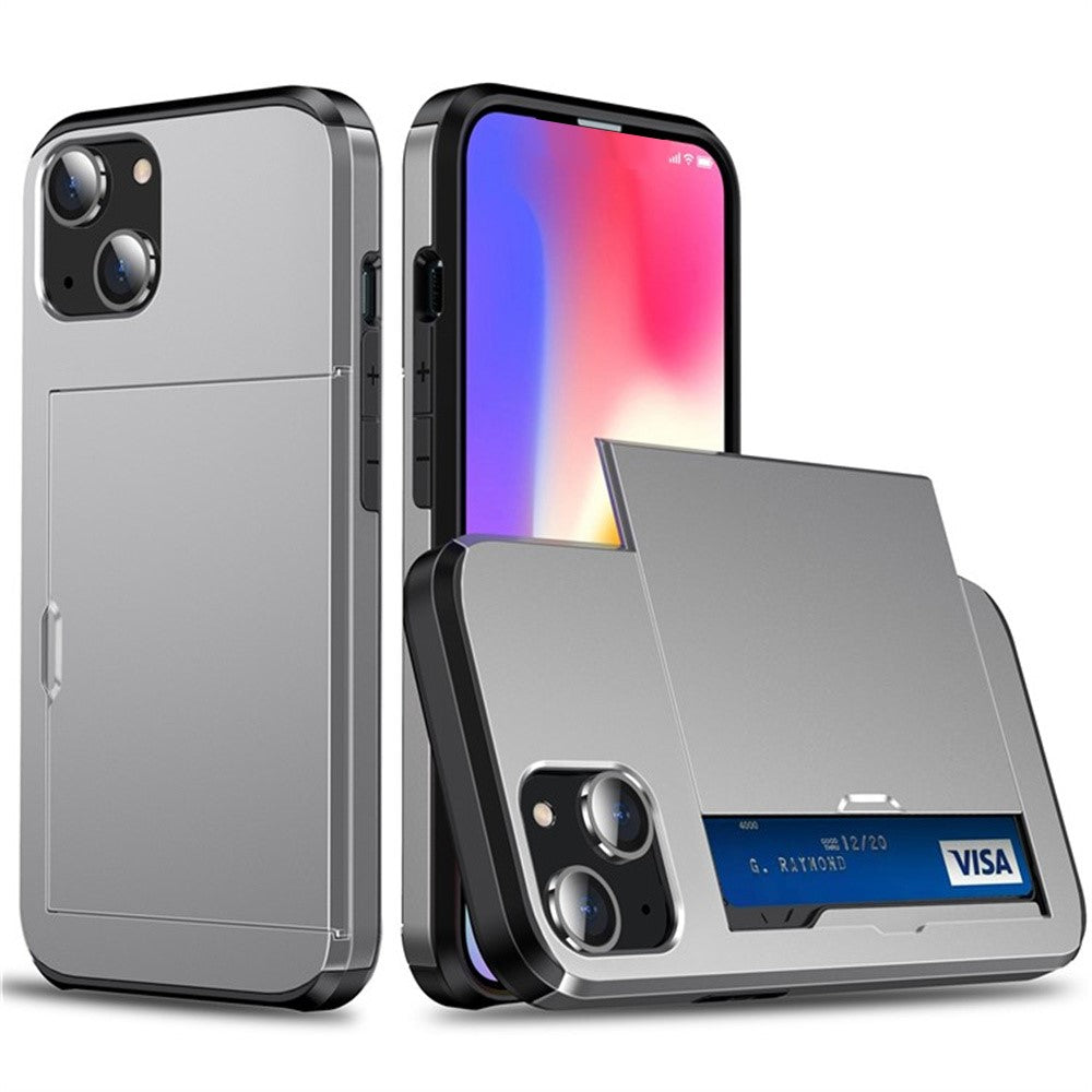 AMORUS For iPhone 13 Case with Sliding Card Holder PC TPU Phone Back Cover