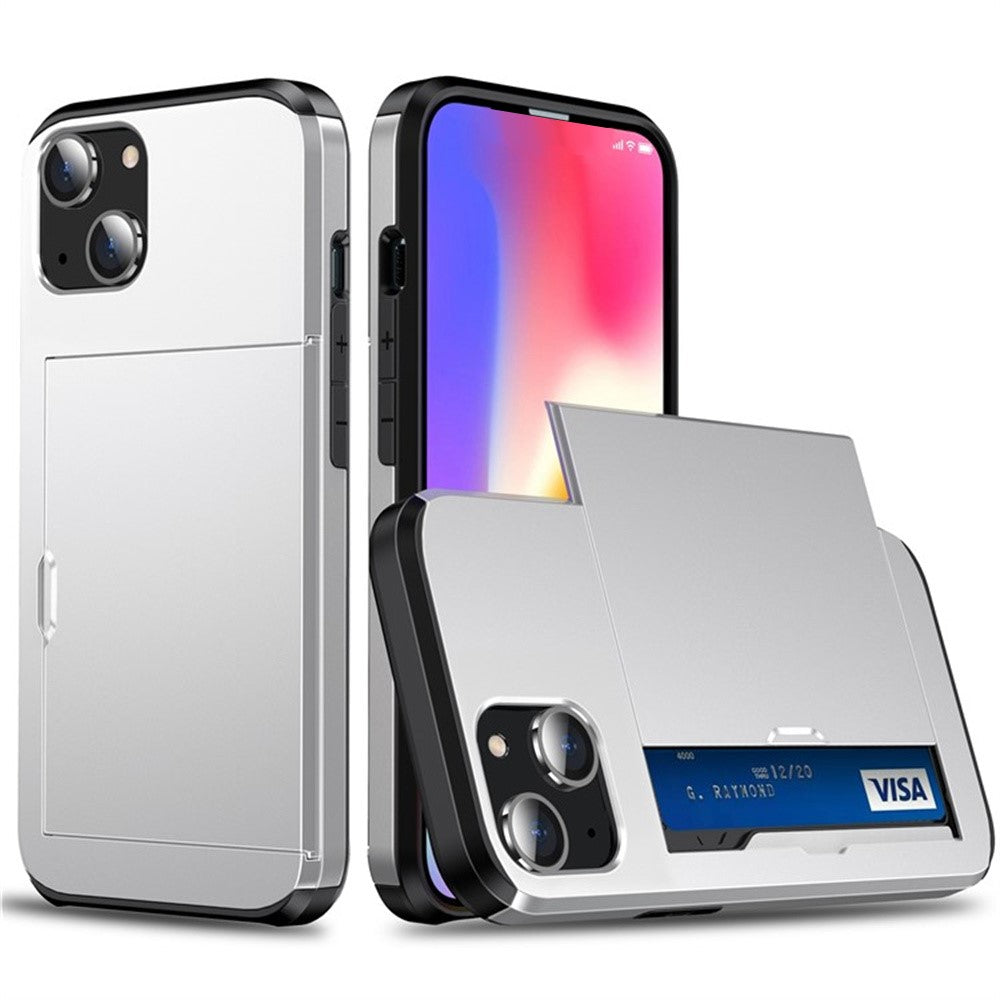 AMORUS For iPhone 13 Case with Sliding Card Holder PC TPU Phone Back Cover