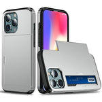 AMORUS For iPhone 13 Pro Case with Sliding Card Holder PC TPU Phone Back Cover