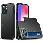 AMORUS For iPhone 13 Pro Case with Sliding Card Holder PC TPU Phone Back Cover