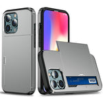 AMORUS For iPhone 13 Pro Case with Sliding Card Holder PC TPU Phone Back Cover