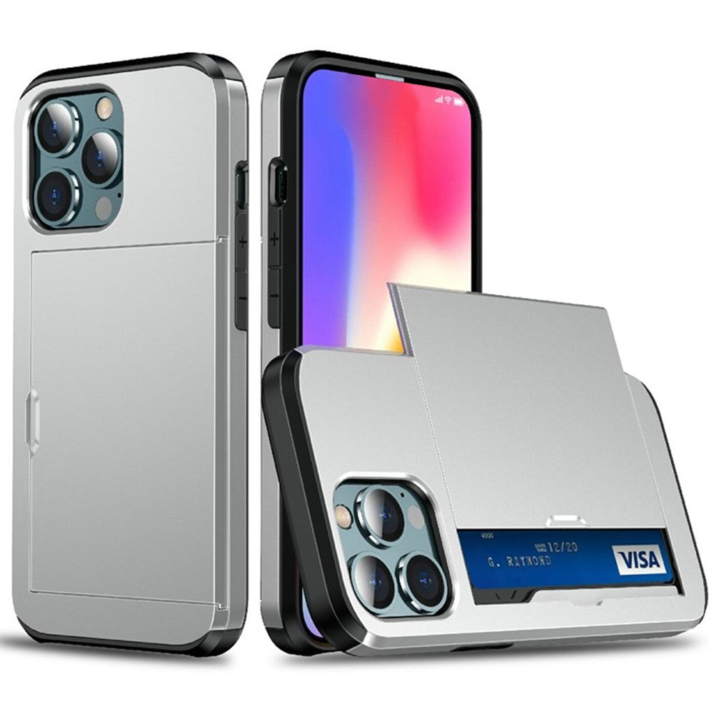 AMORUS Skal till iPhone 13 Pro Max med skjutbart kortfack PC TPU Baksideskal