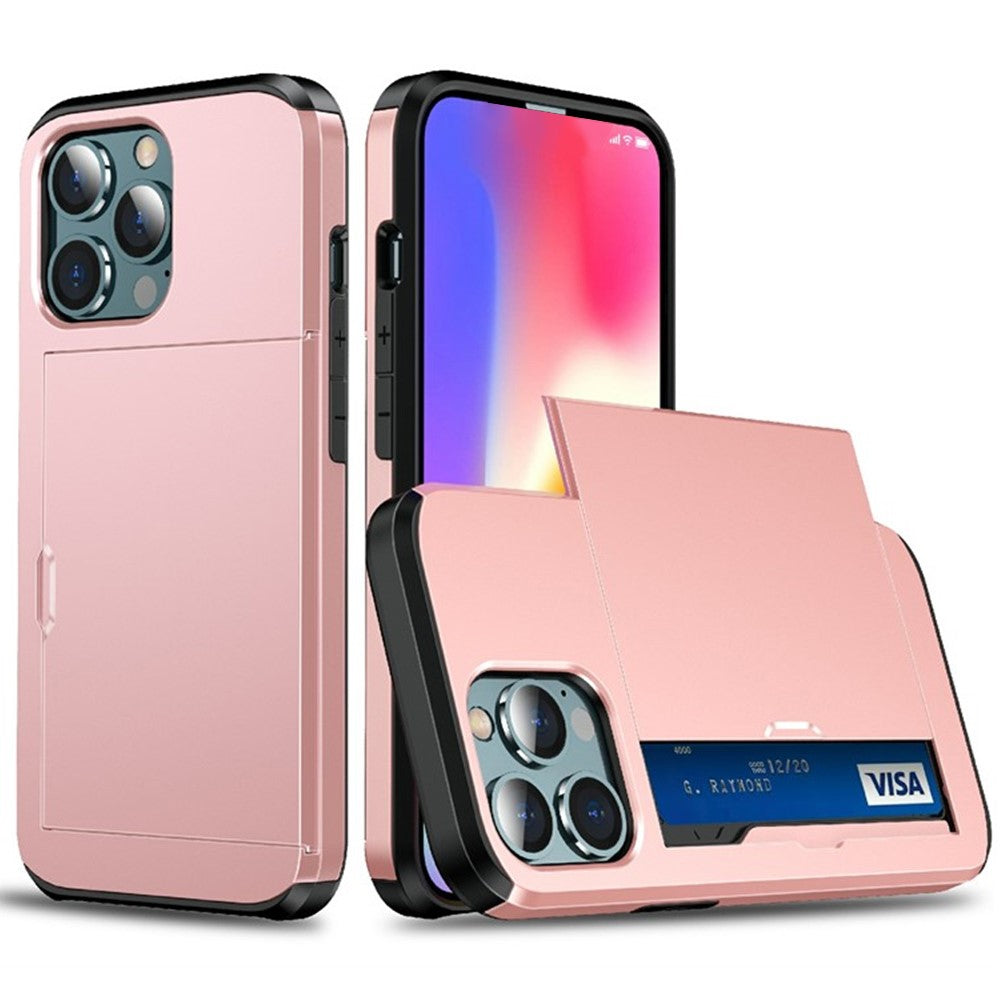 AMORUS For iPhone 14 Pro Case with Sliding Card Holder PC TPU Phone Back Cover