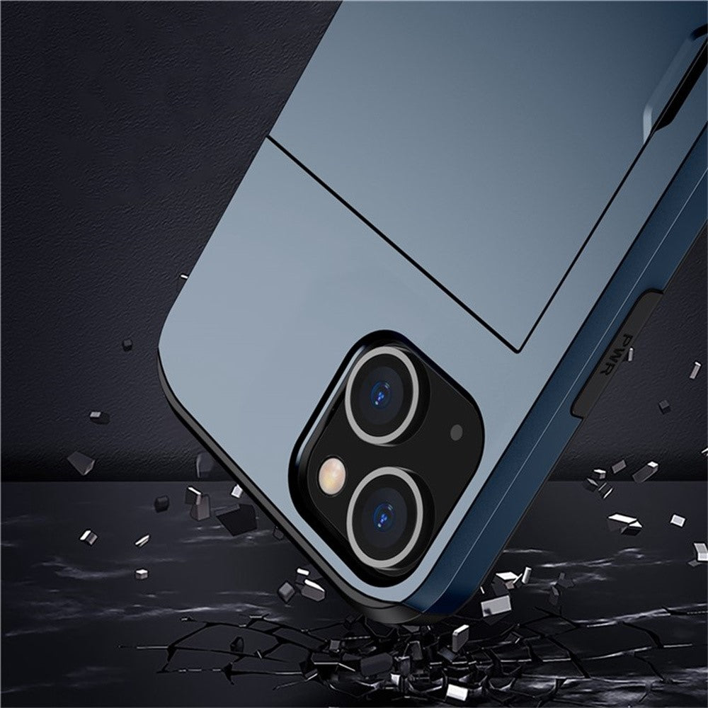 AMORUS For iPhone 15 Case with Sliding Card Holder PC TPU Phone Back Cover