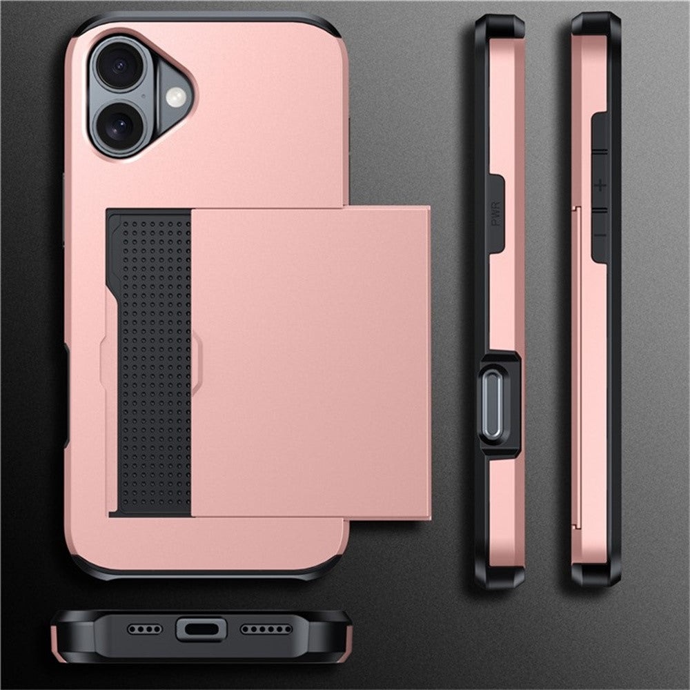 AMORUS til iPhone 16 cover med skydende kortholder PC TPU telefonbagcover