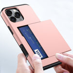 AMORUS For iPhone 16 Pro Case with Sliding Card Holder PC TPU Phone Back Cover