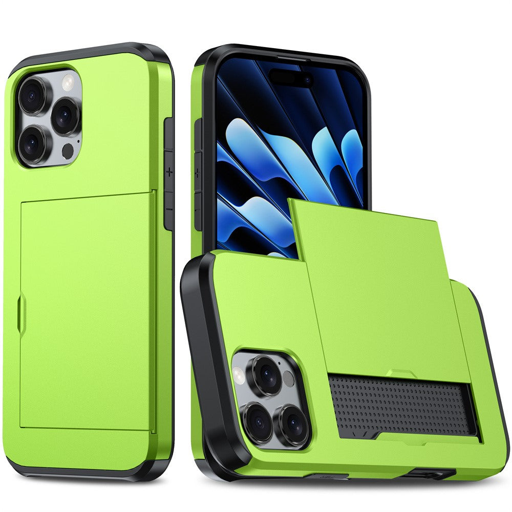 AMORUS For iPhone 16 Pro Case with Sliding Card Holder PC TPU Phone Back Cover
