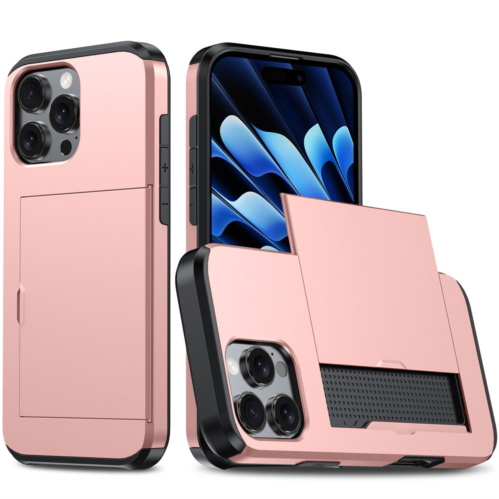 AMORUS For iPhone 16 Pro Max Case with Sliding Card Holder PC TPU Phone Back Cover