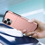 AMORUS For iPhone 16 Pro Max Case with Sliding Card Holder PC TPU Phone Back Cover