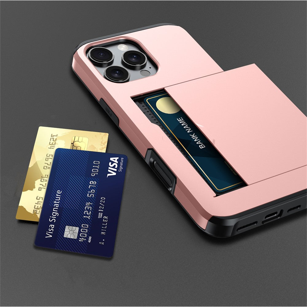 AMORUS For iPhone 16 Pro Max Case with Sliding Card Holder PC TPU Phone Back Cover
