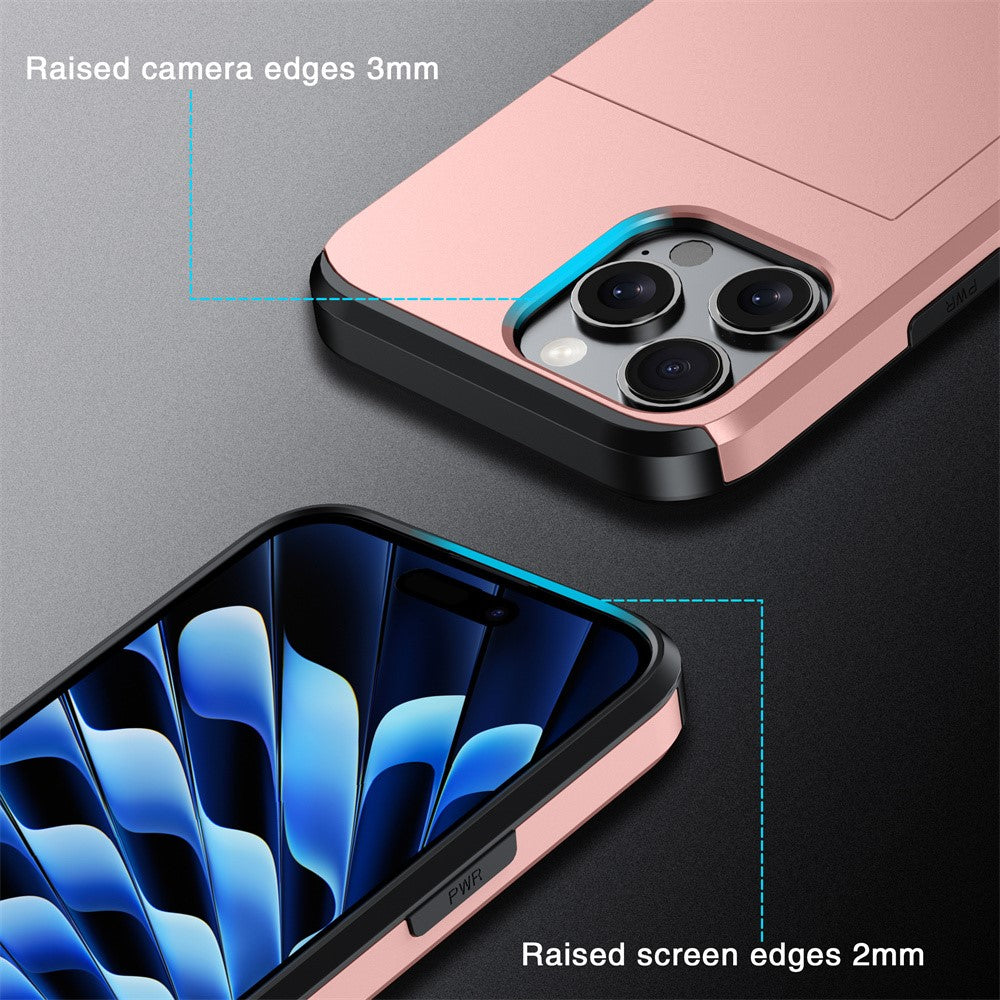 AMORUS For iPhone 16 Pro Max Case with Sliding Card Holder PC TPU Phone Back Cover