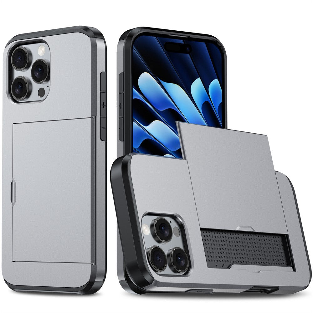 AMORUS For iPhone 16 Pro Max Case with Sliding Card Holder PC TPU Phone Back Cover